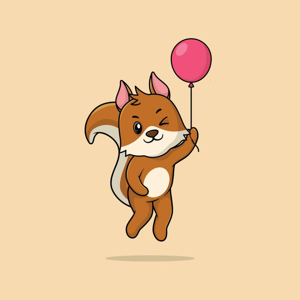 vettore carino bambino scoiattolo cartone animato galleggiante Tenere ballon icona illustrazione.