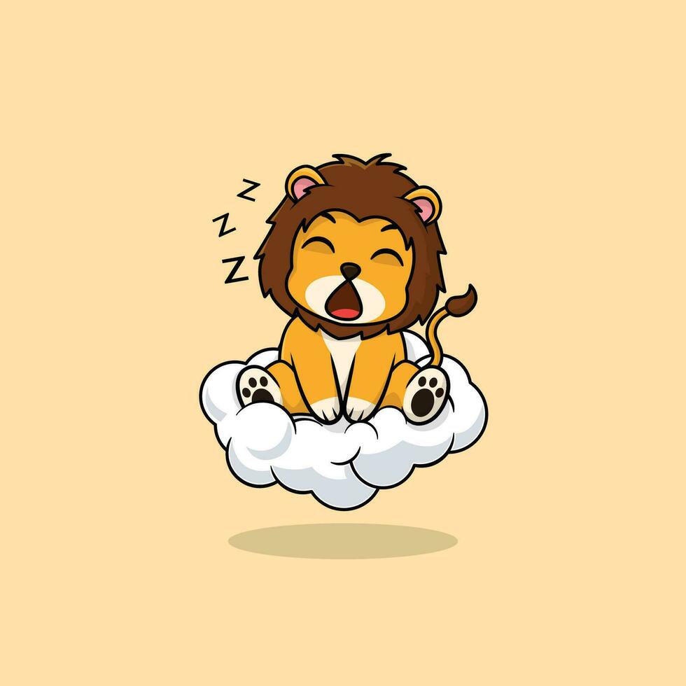 vettore carino bambino Leone cartone animato addormentato su il nube icona illustrazione. f