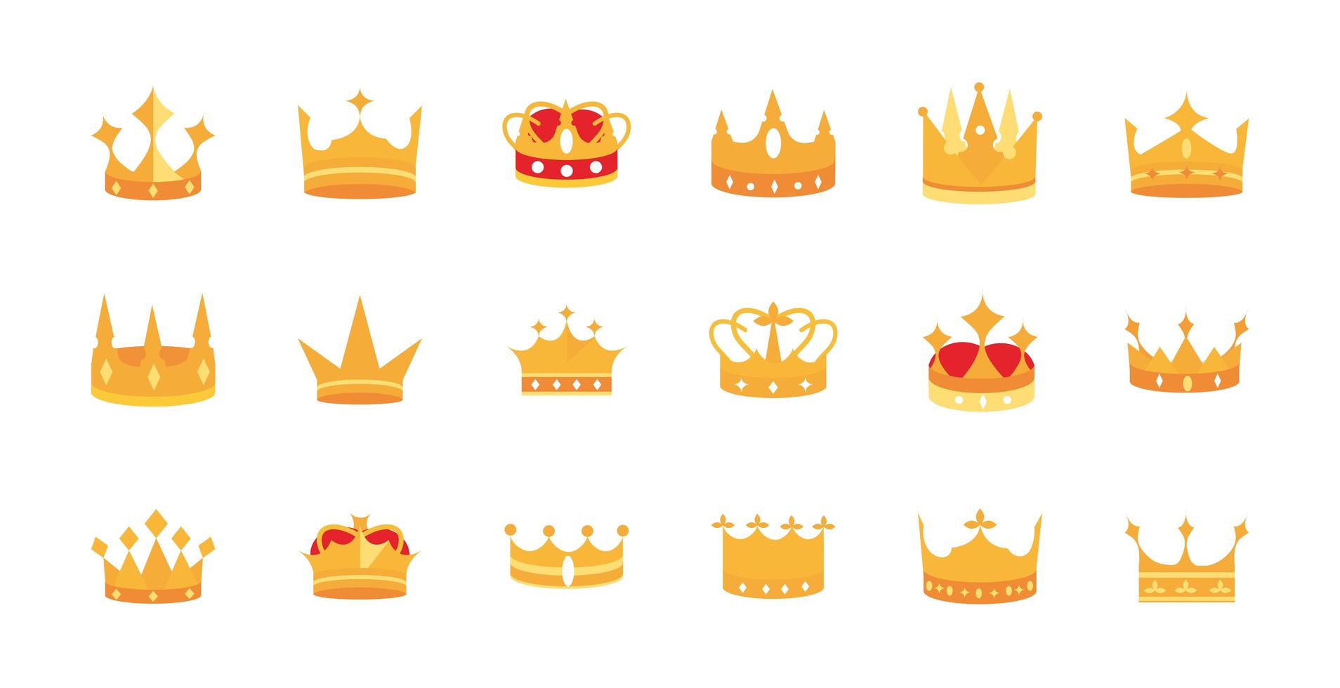 set di icone di lusso della monarchia dell'incoronazione dell'autorità del gioiello delle corone d'oro vettore