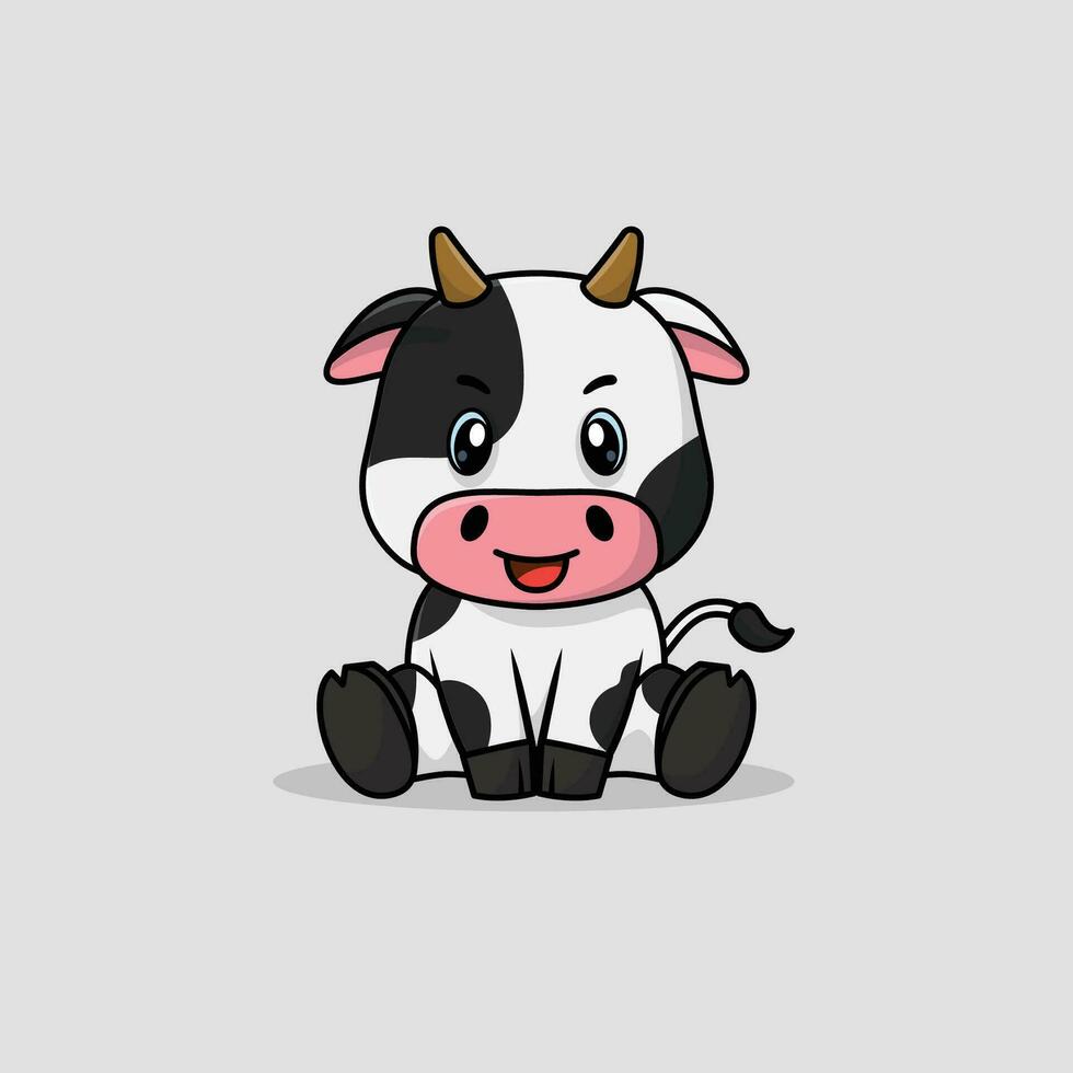 vettore carino bambino mucca cartone animato seduta icona illustrazione.