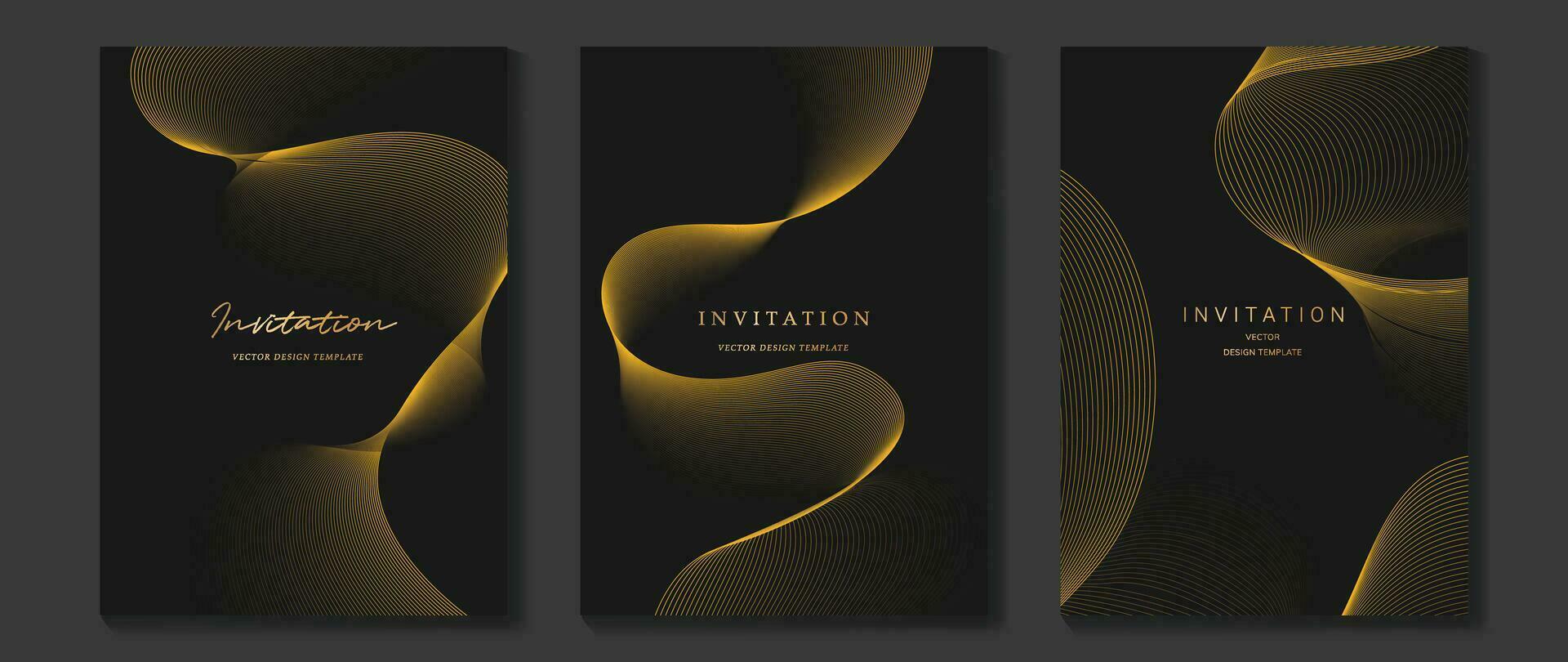 lusso gala invito carta sfondo vettore. d'oro elegante geometrico modello, ondulato oro linea su buio sfondo. premio design illustrazione per nozze e vip copertina modello, mille dollari apertura. vettore