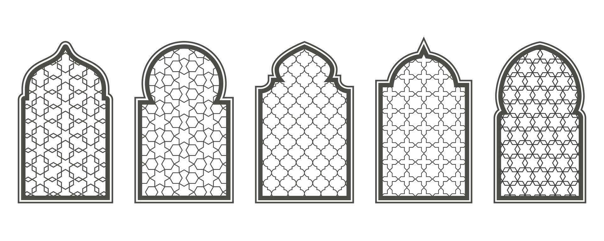 Ramadan finestra con modello. Arabo telaio di moschea porta. islamico design modello. vettore orientale decorazione con ornamento.