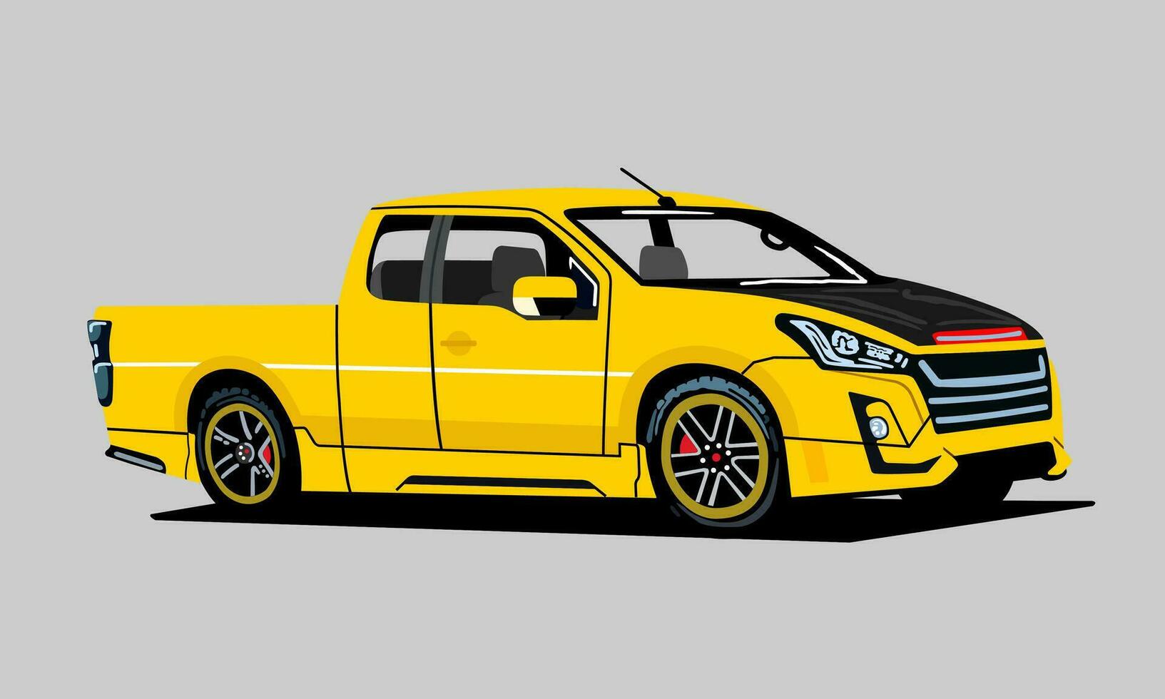 giallo Raccogliere camion mostrando davanti e lato Visualizza, design piatto stile, vettore illustrazione.