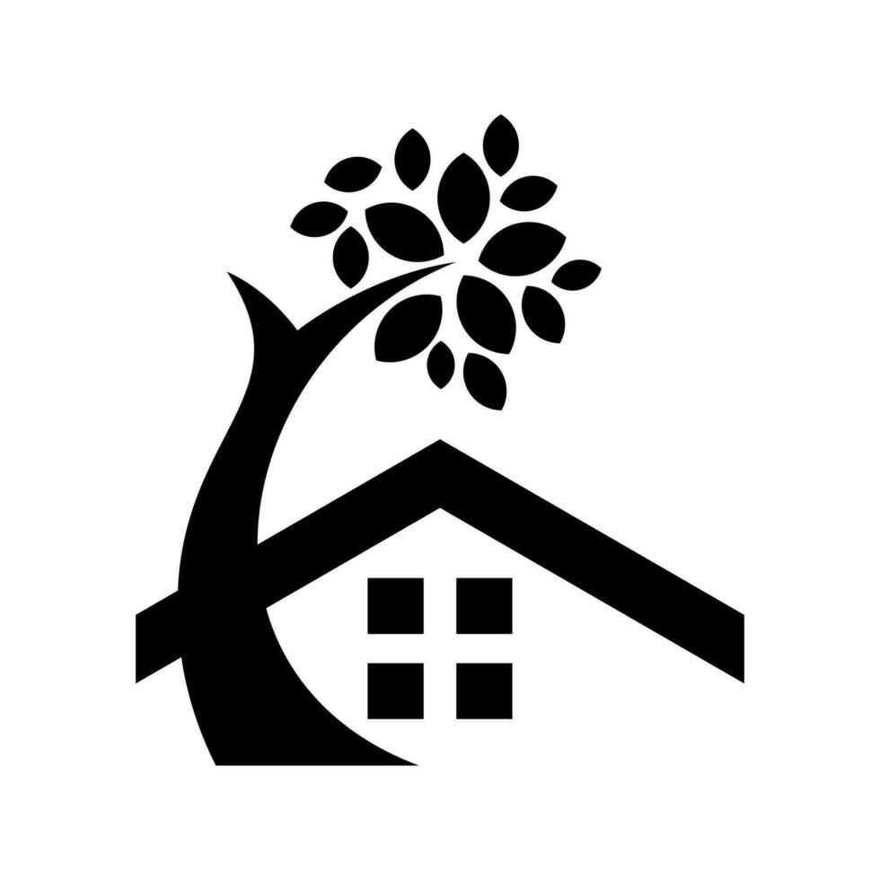 albero casa icona logo design vettore