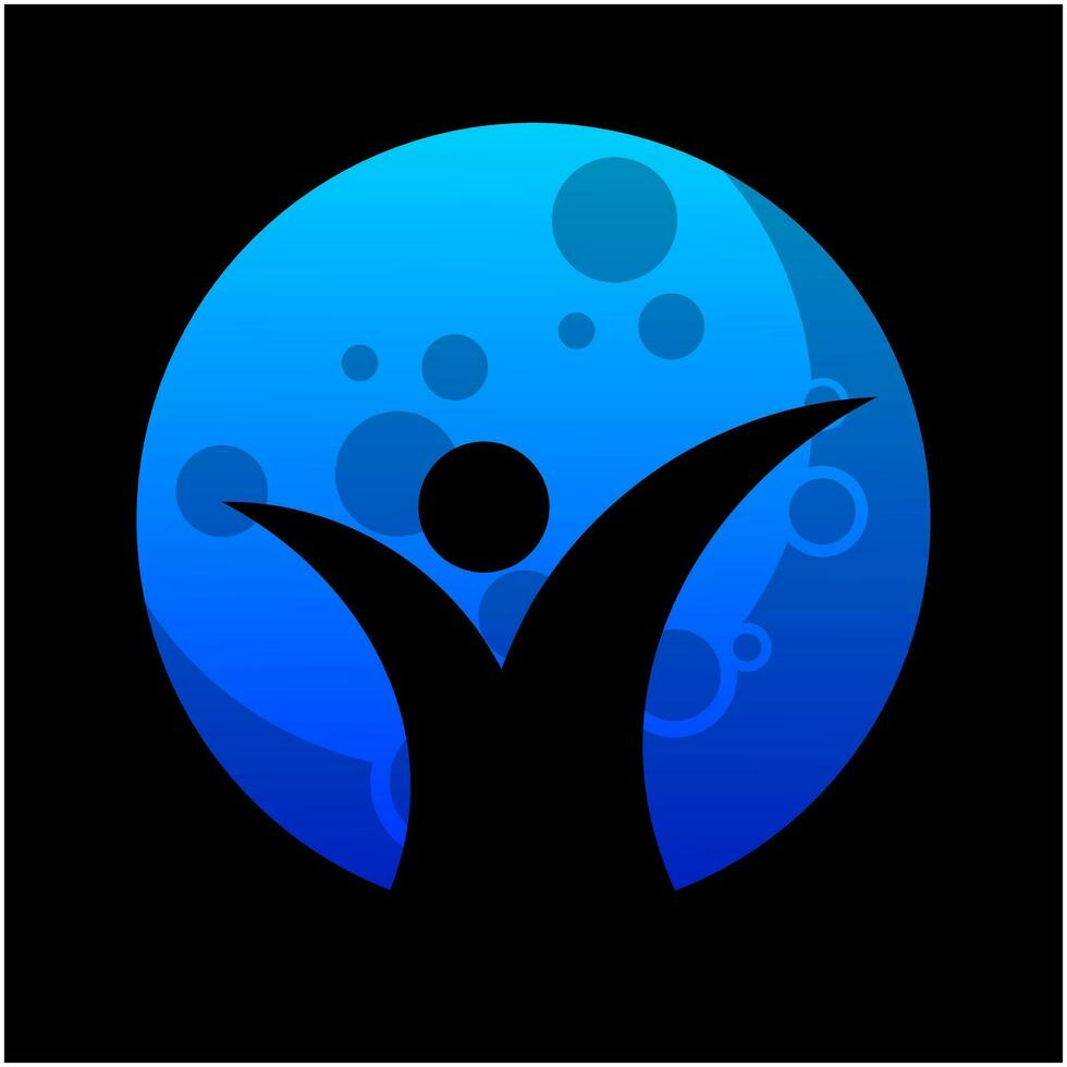 umano e blu Luna logo design vettore