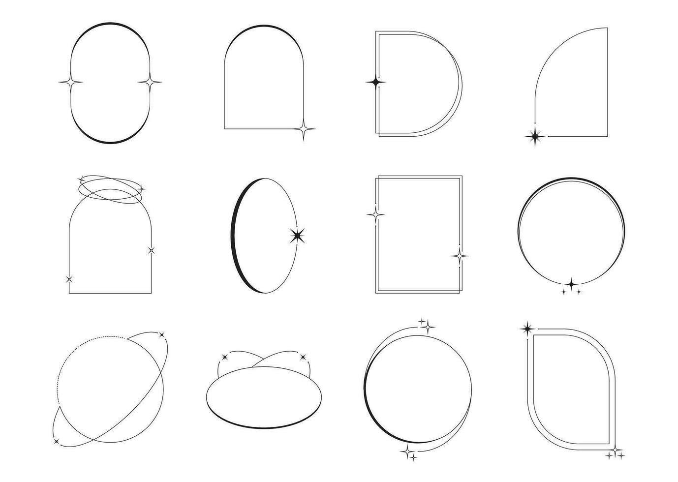 moderno minimalista estetico lineare cornici, archi, stelle e elementi di moda retrò stile per sociale media, striscioni, manifesto disegno, vettore impostare, collezione