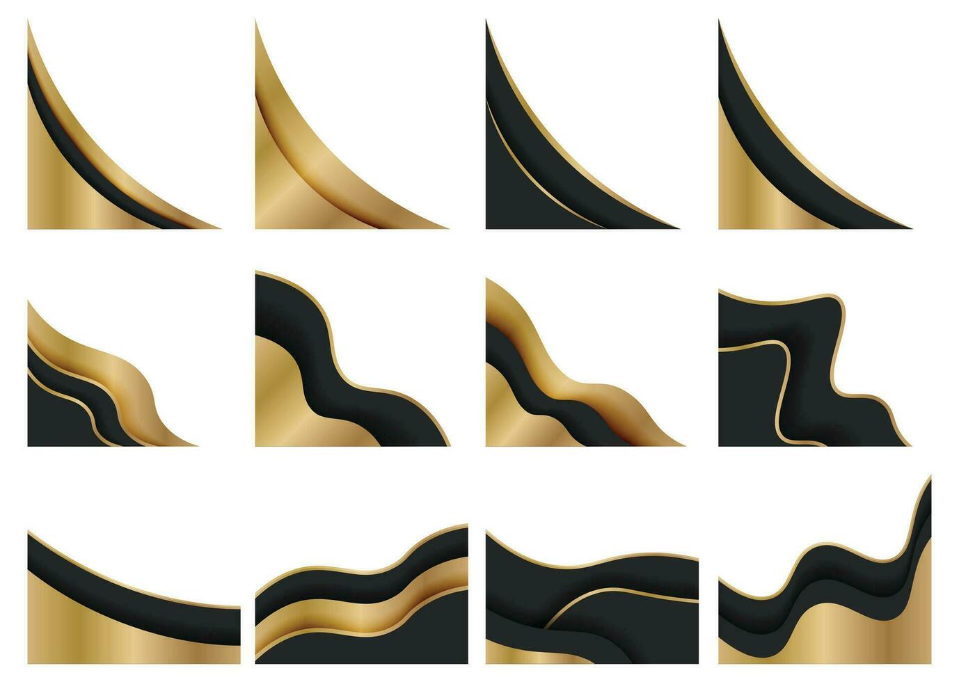 impostato di decorativo d'oro lusso angolo forma, oro telaio elemento decorazione impostato vettore illustrazione