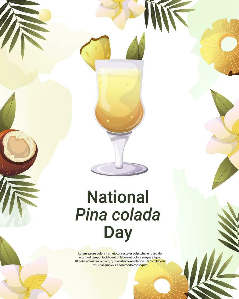 Pina colada giorno. modello per volantino, striscione, invito, pubblicità.vettore. cartone animato vettore