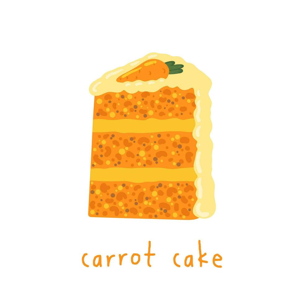 carota torta fetta. contento compleanno festa vettore elemento. piatto illustrazione nel cartone animato stile per etichetta, carta, invito