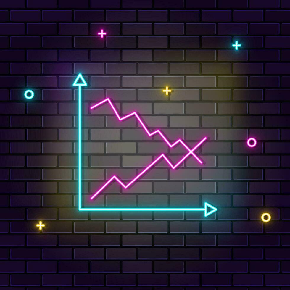 attività commerciale crescita, grafico, multicolore neon icona su buio mattone parete. vettore