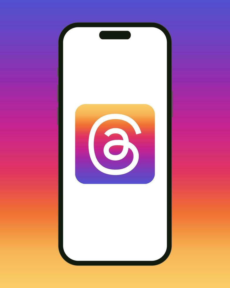 discussioni instagram App su il smartphone i phone 14 schermo su colorato sfondo. modello Telefono con discussioni logo. nuovo sociale Rete di meta. editoriale vettore illustrazione