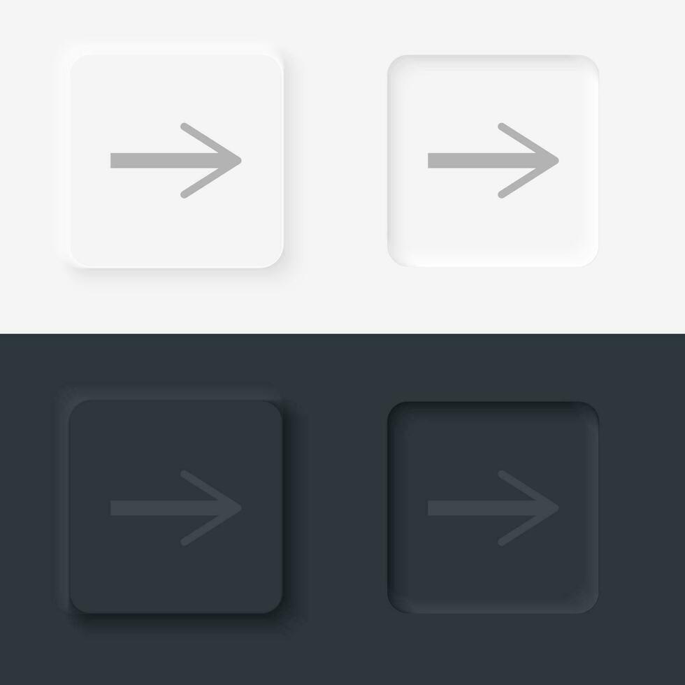 freccia vettore icona, neumorfico stile freccia pulsante vettore icona su nero e bianca sfondo impostato
