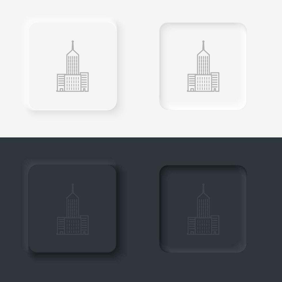 edificio schema icona. neumorfico stile pulsante vettore icona nero e bianca sfondo impostato
