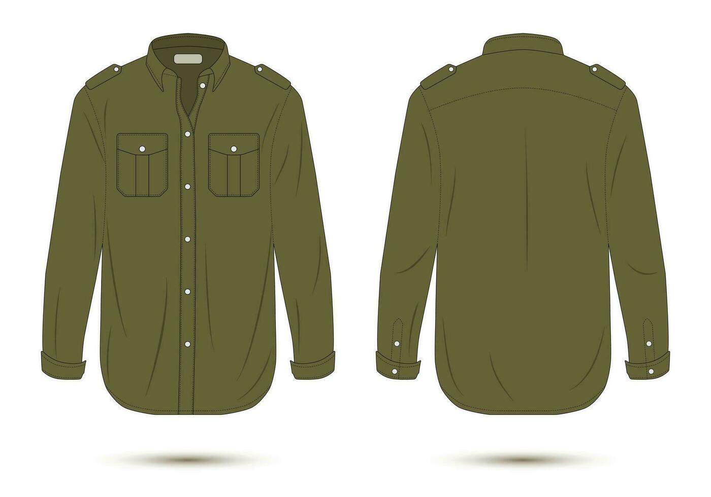 verde lungo manica militare camicia modello davanti e indietro Visualizza vettore