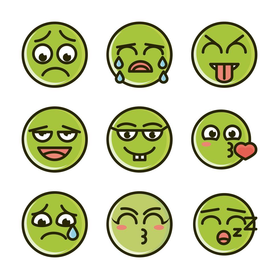 emoticon faccine divertenti espressioni set di icone vettore