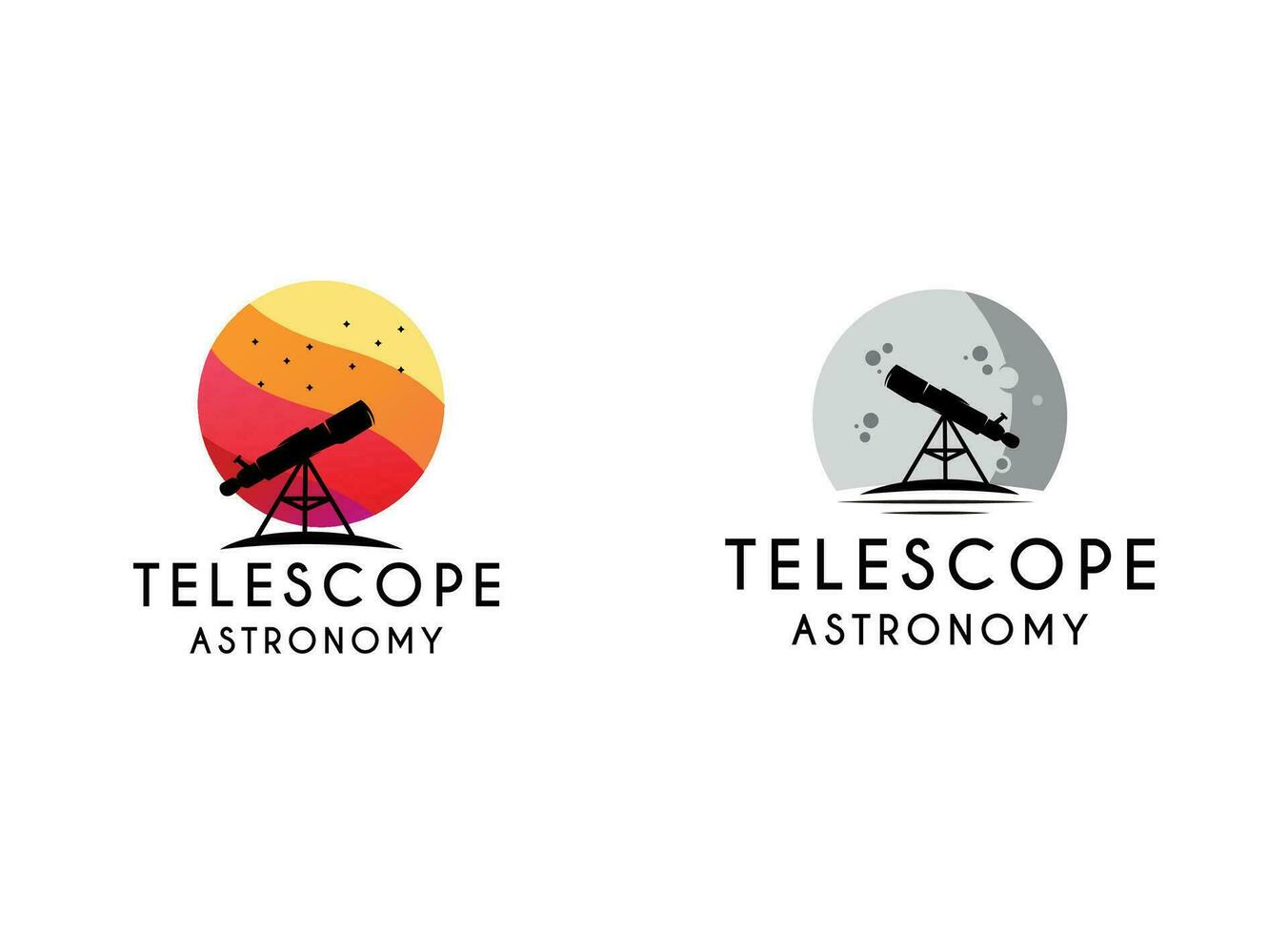 telescopio logo design. telescopio e Luna logo design vettore