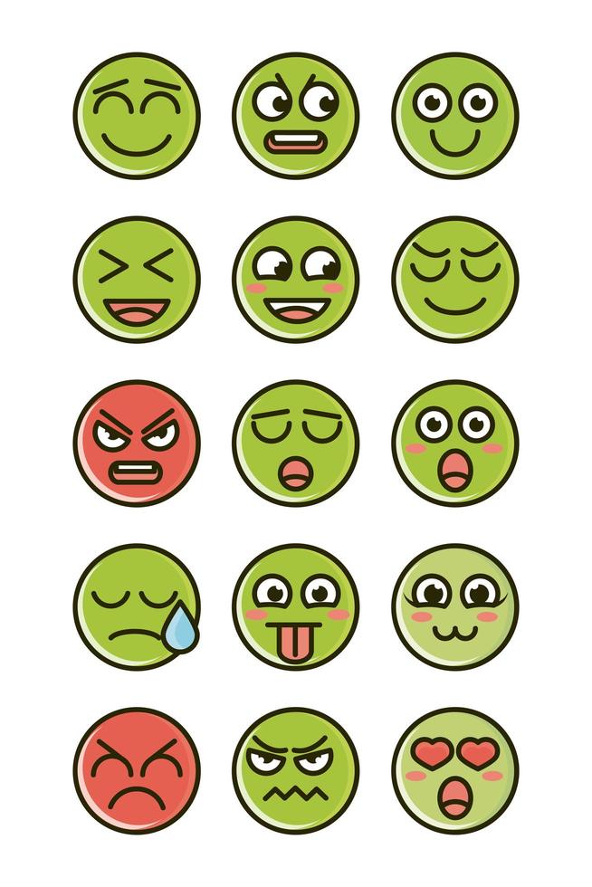 emoticon faccine divertenti espressioni set di icone vettore