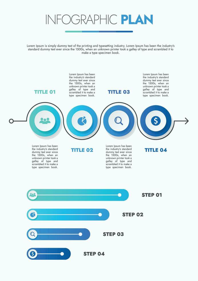 Infografica modello per presentazioni e Caratteristiche dati visualizzazione include un' processi grafico con diagrammi, passi, opzioni. il concetto per marketing attraverso illustrazioni per guidare per successo. vettore