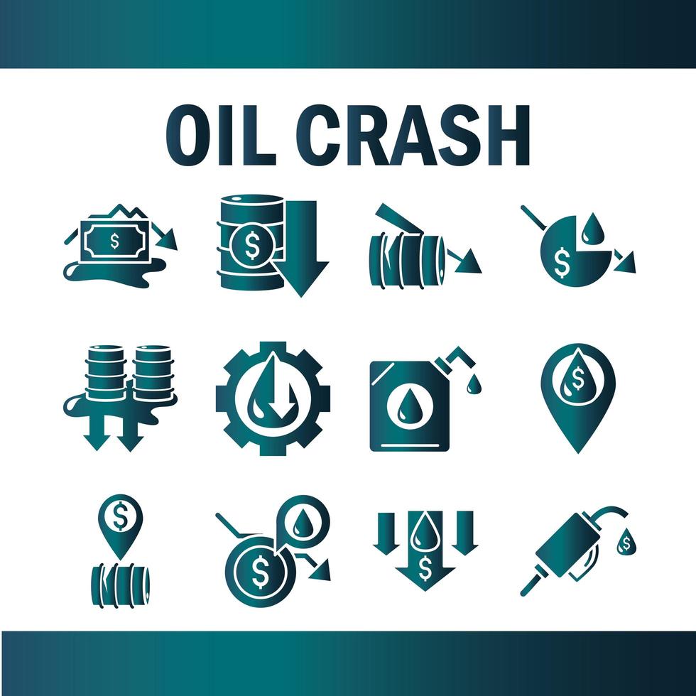 le icone finanziarie aziendali dell'economia della crisi del crollo del prezzo del petrolio impostano lo stile sfumato vettore