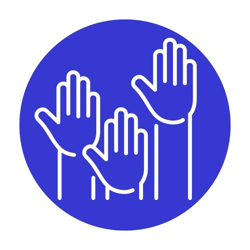 mani voto icona logo Comunità viola cerchio bianca schema design vettore