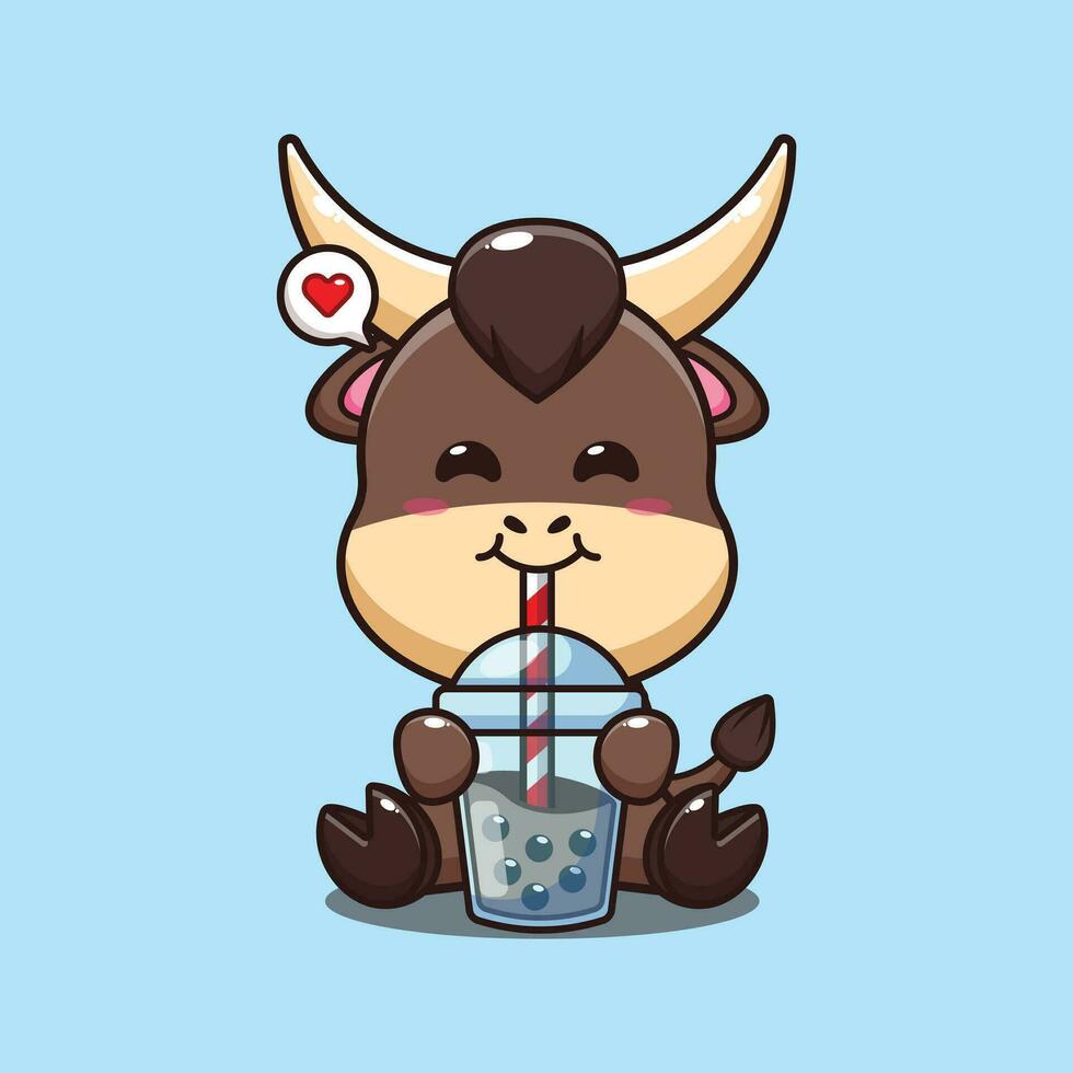 Toro bevanda boba latte tè cartone animato vettore illustrazione.