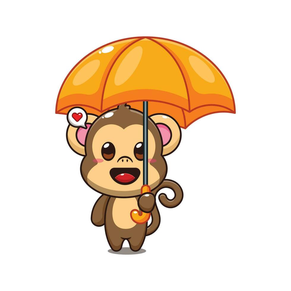 carino scimmia Tenere ombrello cartone animato vettore illustrazione.