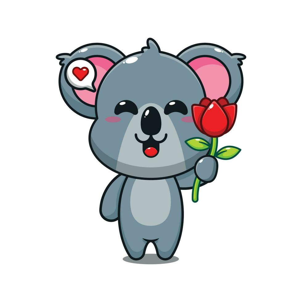 carino koala Tenere rosa fiore cartone animato vettore illustrazione.