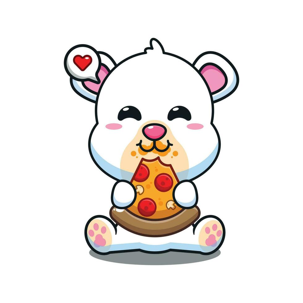 carino polare orso mangiare Pizza cartone animato vettore illustrazione.