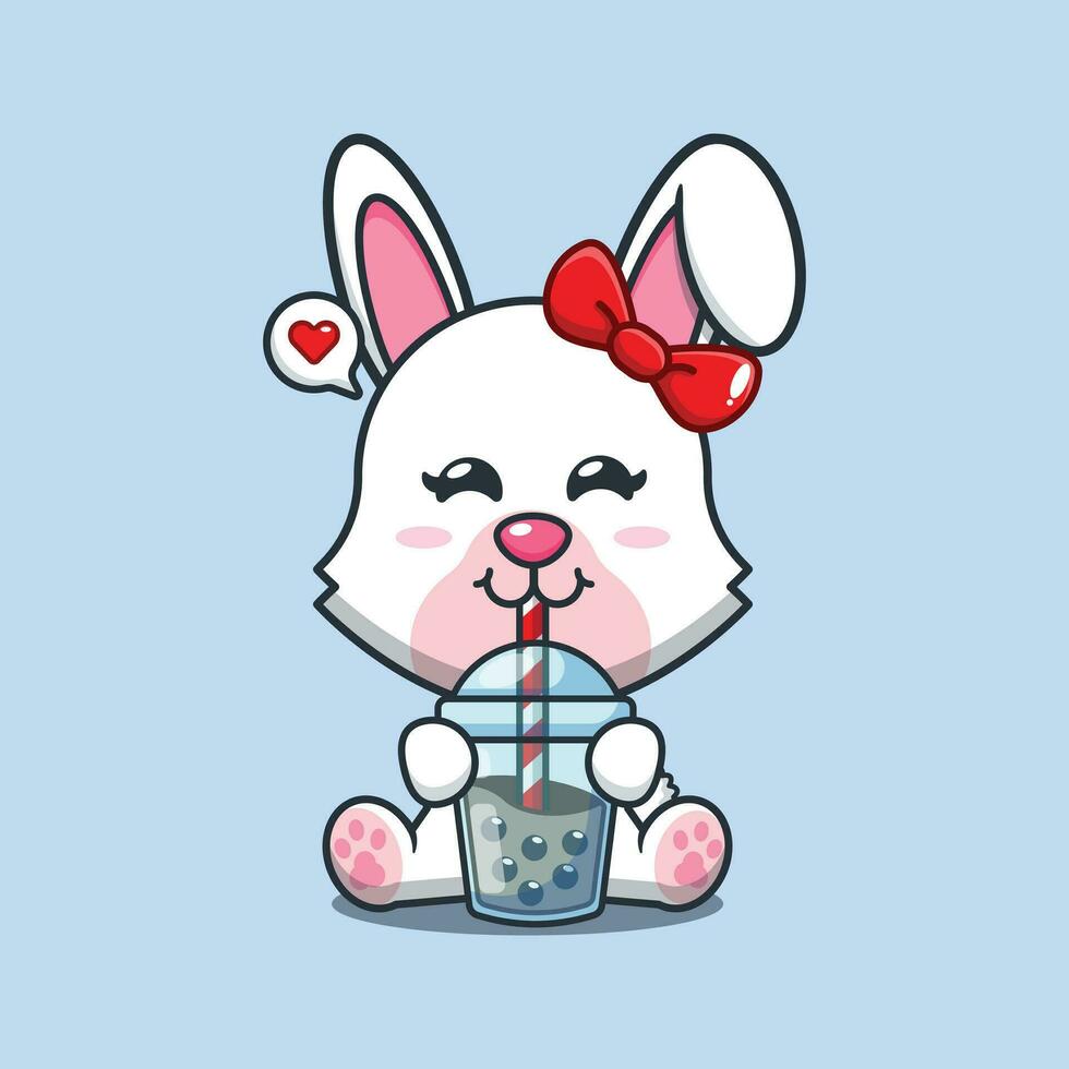 coniglietto bevanda boba latte tè cartone animato vettore illustrazione.