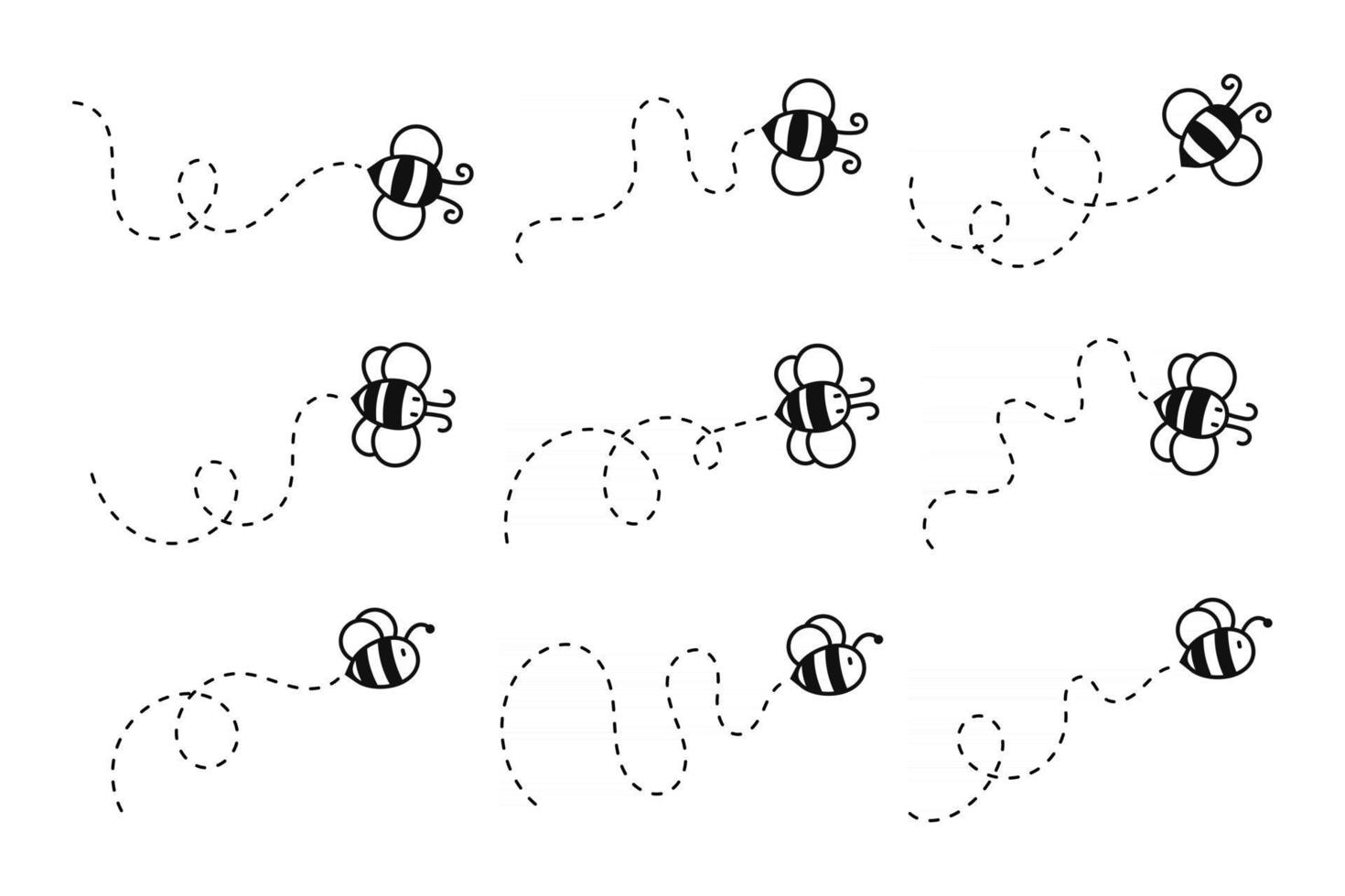 percorso di volo dell'ape un'ape che vola in una linea tratteggiata percorso di volo di un'ape verso il miele vettore