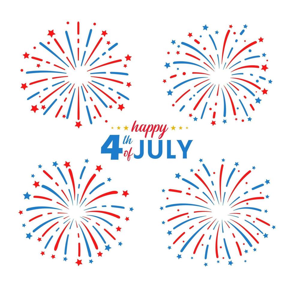 il 4 luglio fuochi d'artificio bandiera americana per celebrare il giorno dell'indipendenza dell'america vettore
