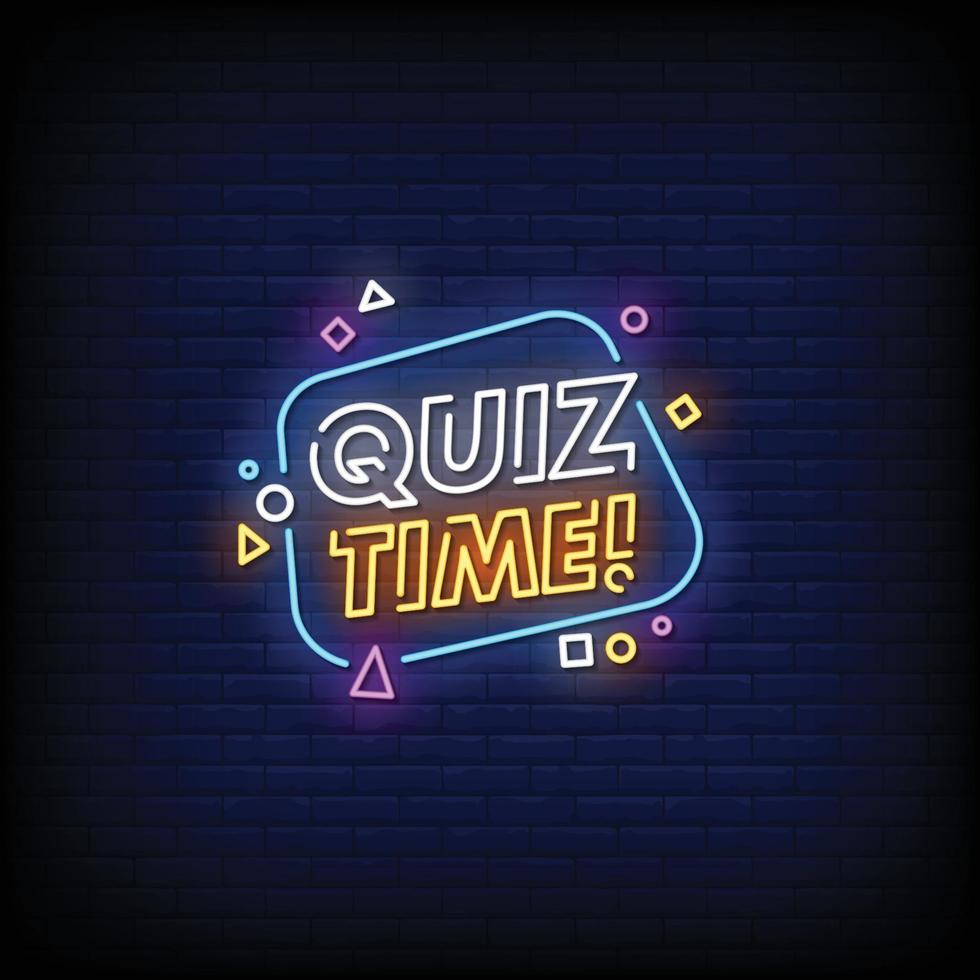 tempo di quiz insegne al neon stile testo vettoriale