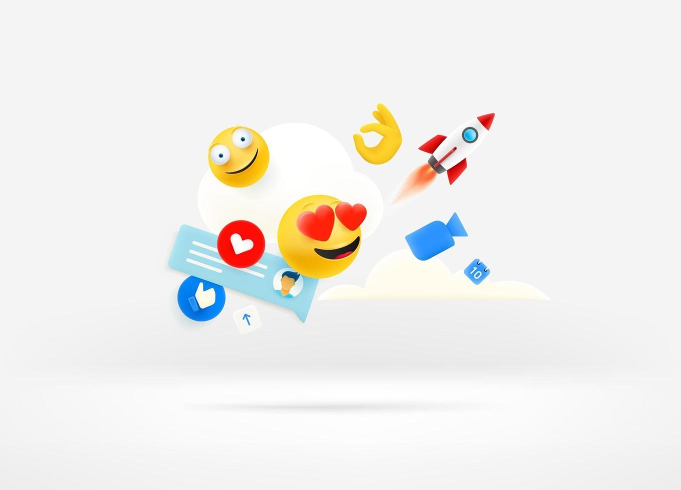 concetto di social media con emoji e icone web vettore