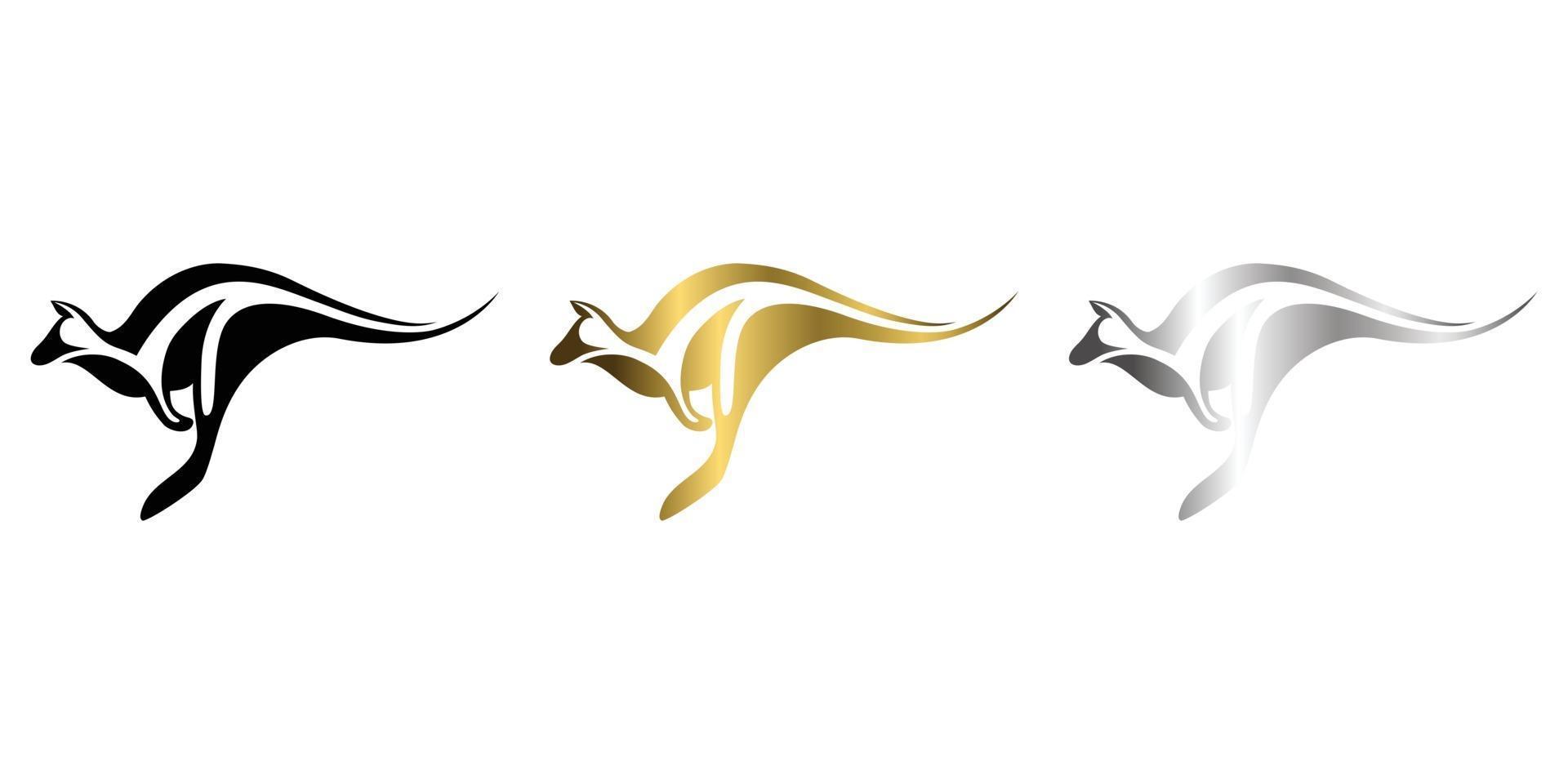 tre colori nero oro argento line art illustrazione vettoriale su sfondo bianco di un canguro adatto per fare logo