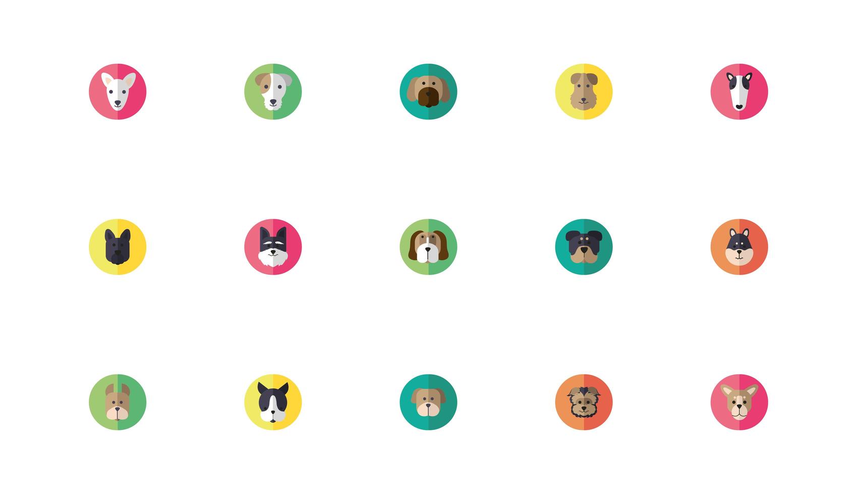 fascio di icone di teste di cani carini vettore