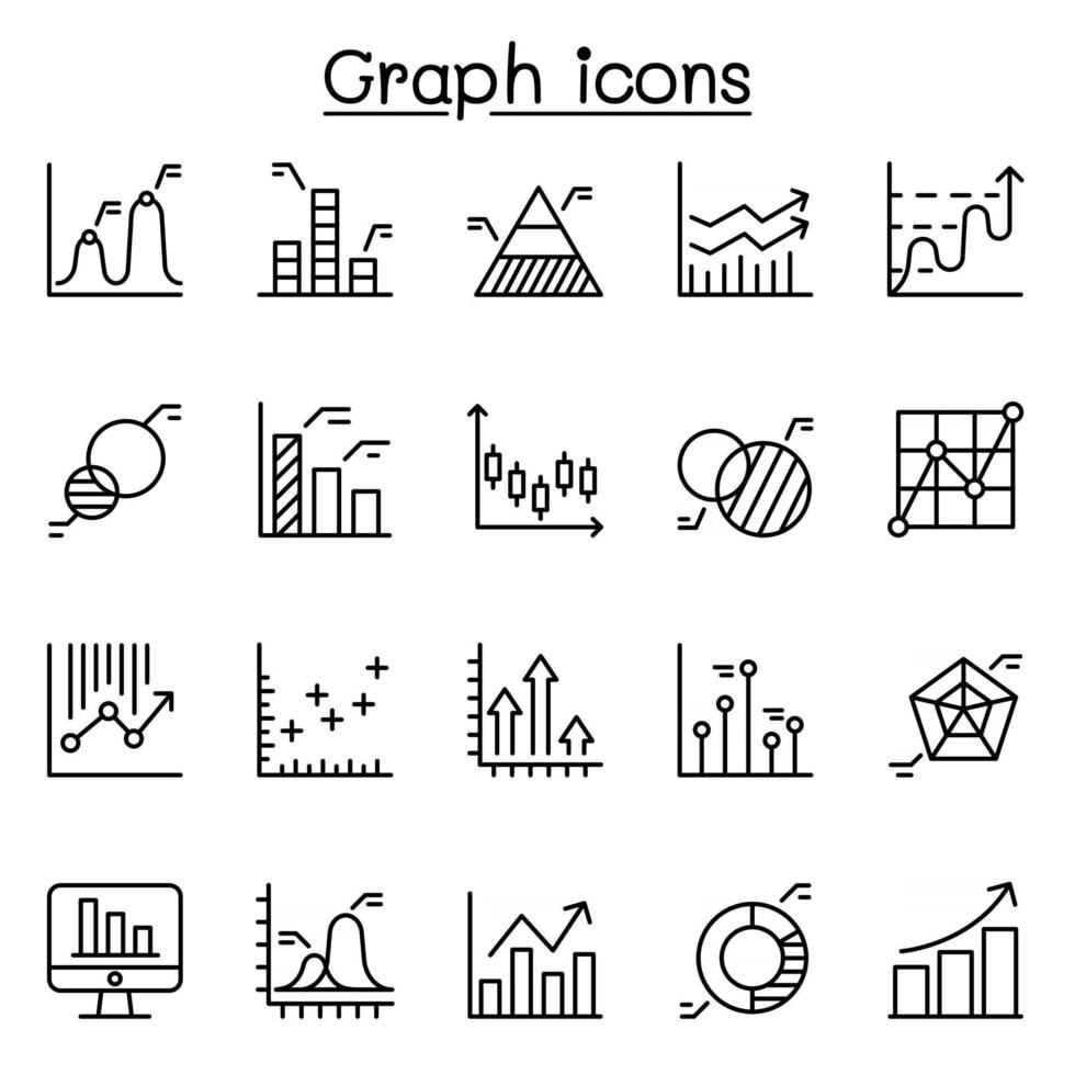 icona del diagramma grafico grafico impostata in stile linea sottile vettore