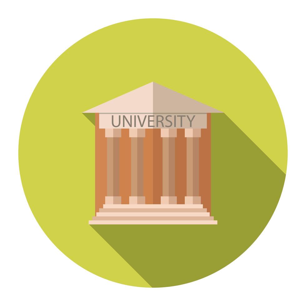 concetto di illustrazione vettoriale stile design piatto per l'icona dell'istruzione edificio universitario con lunga ombra