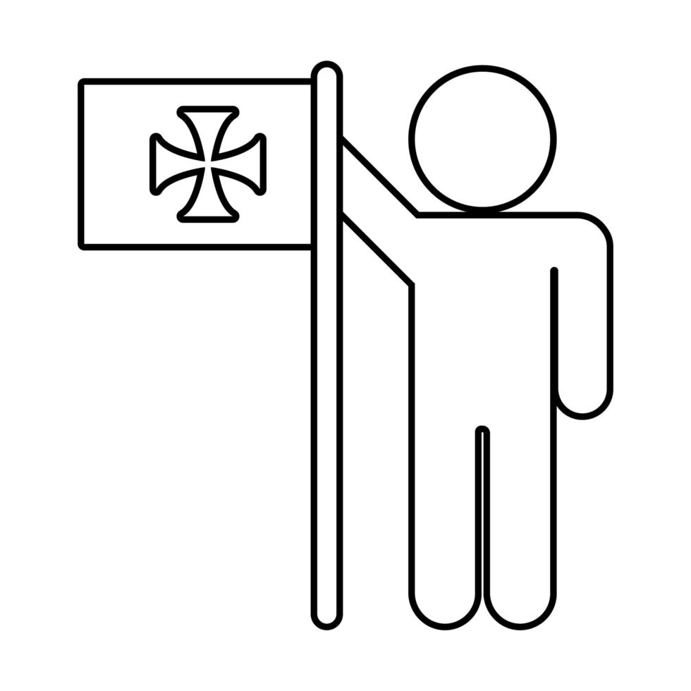 figura umana con icona di stile della linea della bandiera del giorno di Colombo vettore
