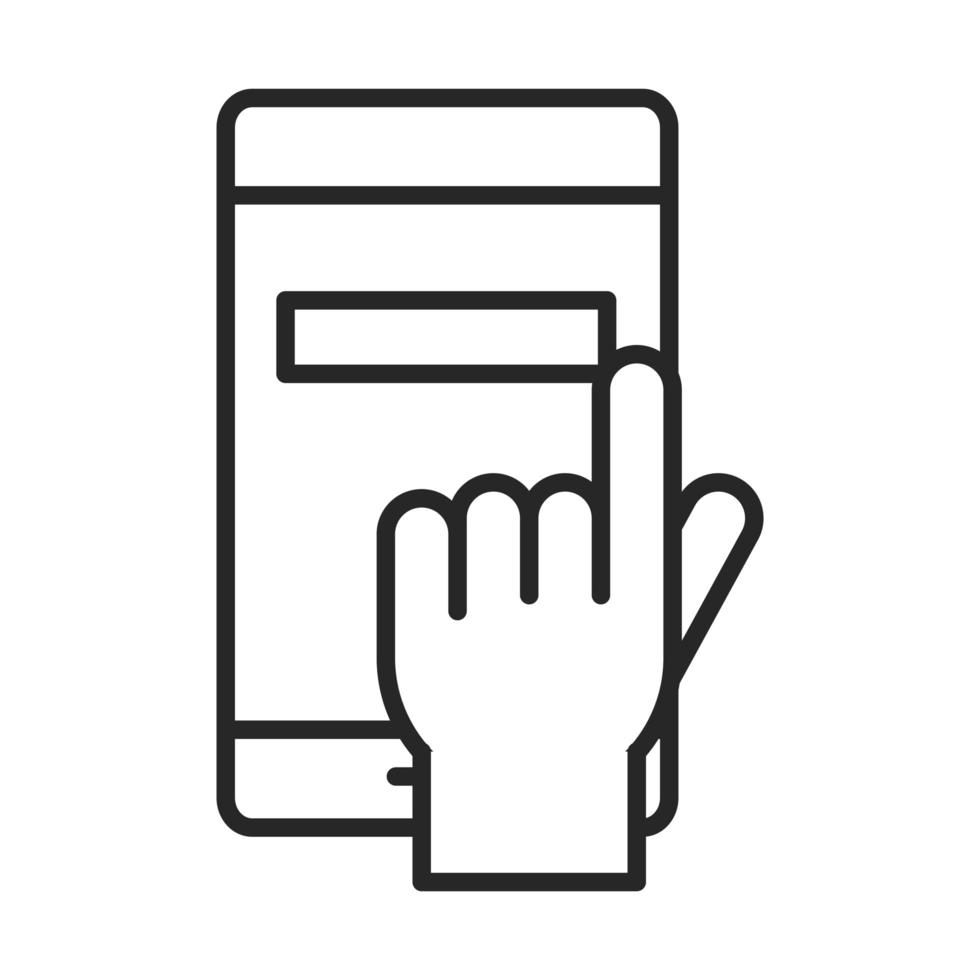 display del telefono cellulare o dello smartphone facendo clic sull'icona dello stile della linea del dispositivo di tecnologia elettronica vettore