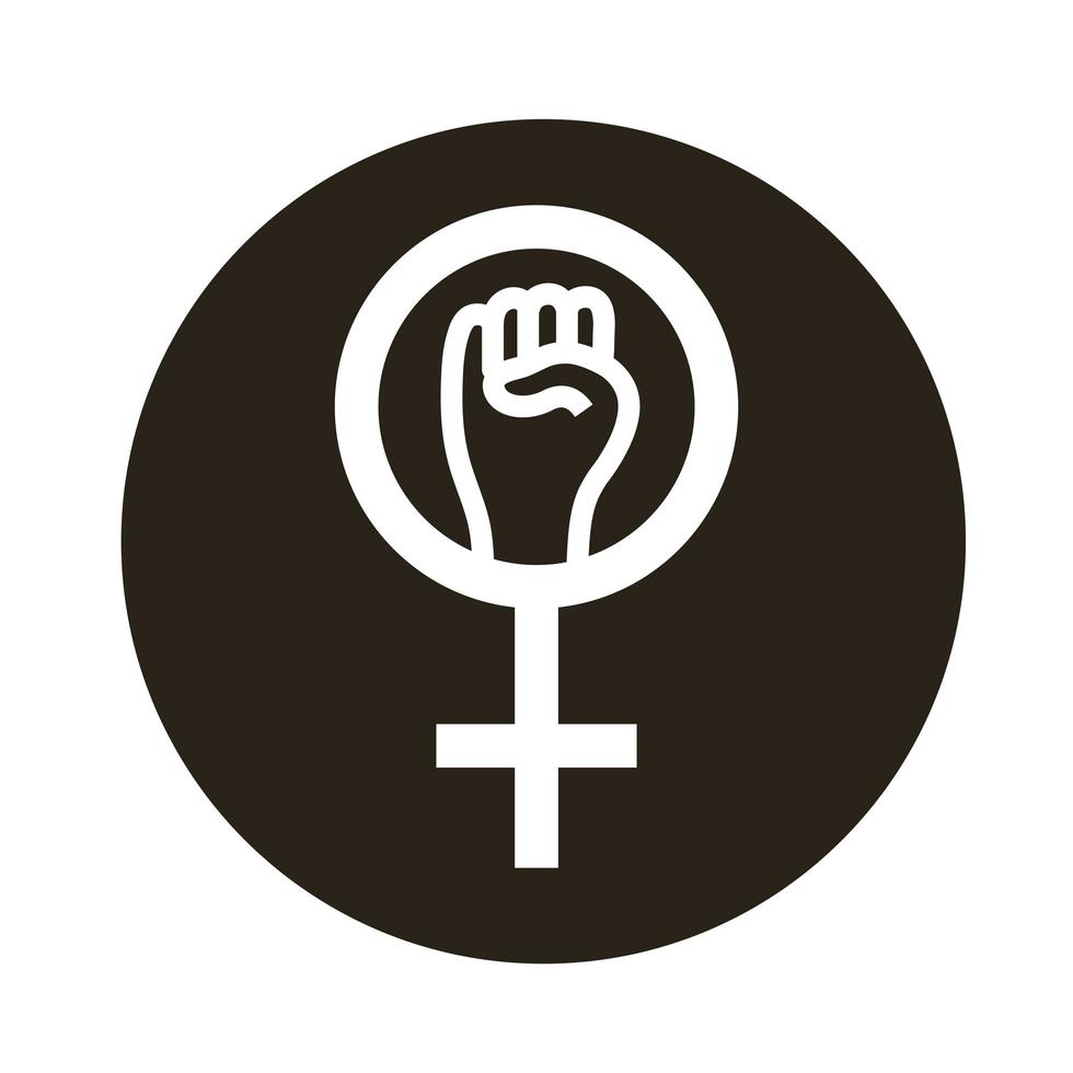 simbolo di genere femminile con icona di stile blocco pugno di mano vettore