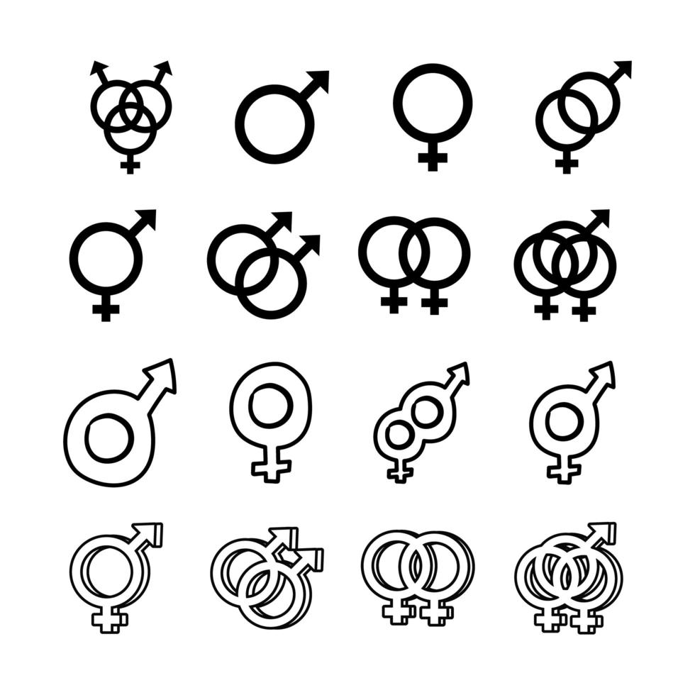 fascio di simboli di genere delle icone di stile della linea di orientamento sessuale vettore