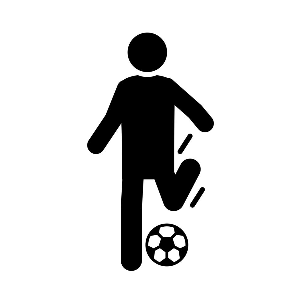 giocatore di gioco di calcio calcia l'icona di stile della siluetta del torneo di sport ricreativi della lega della palla vettore
