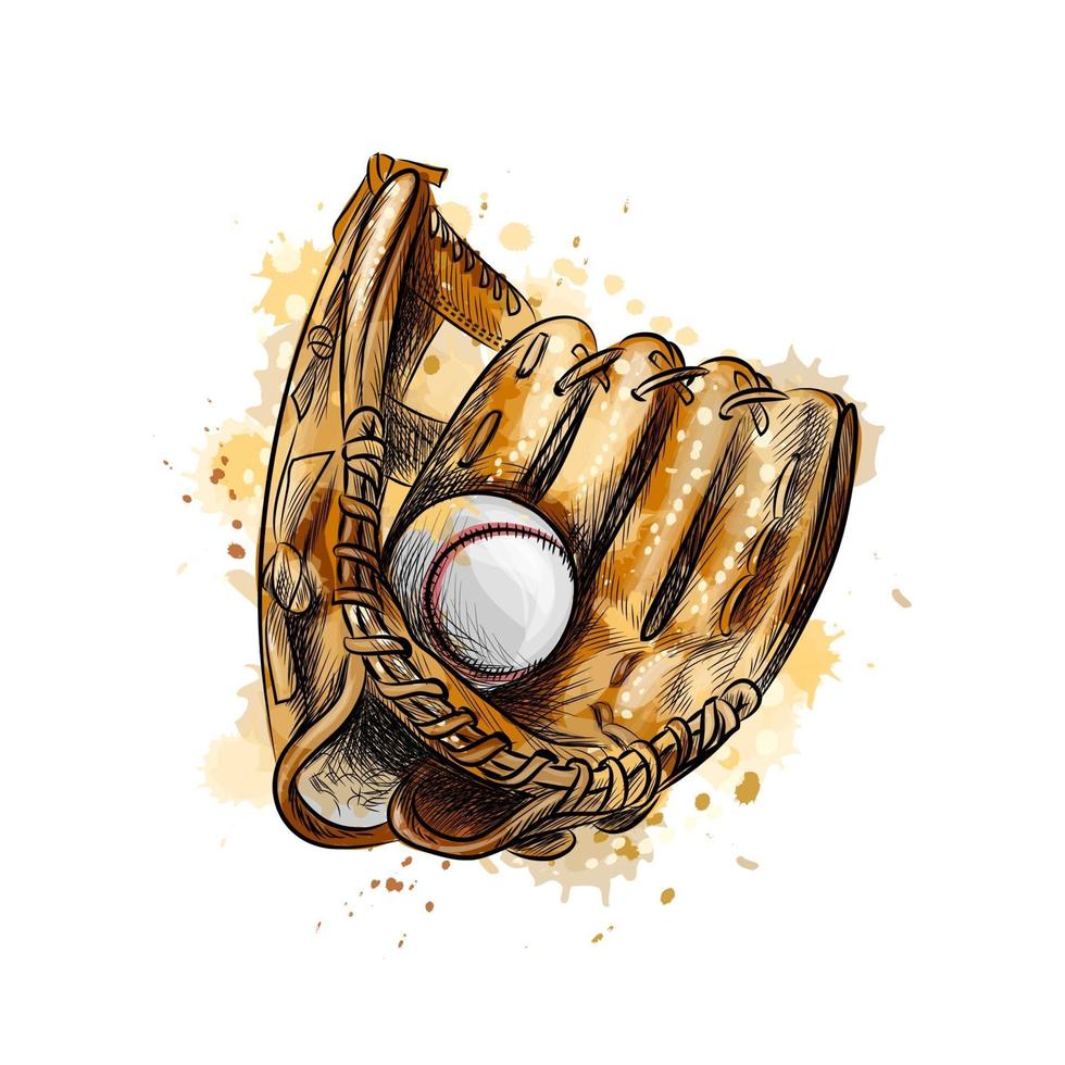 guanto da baseball con palla da una spruzzata di acquerello schizzo disegnato a mano illustrazione vettoriale di vernici