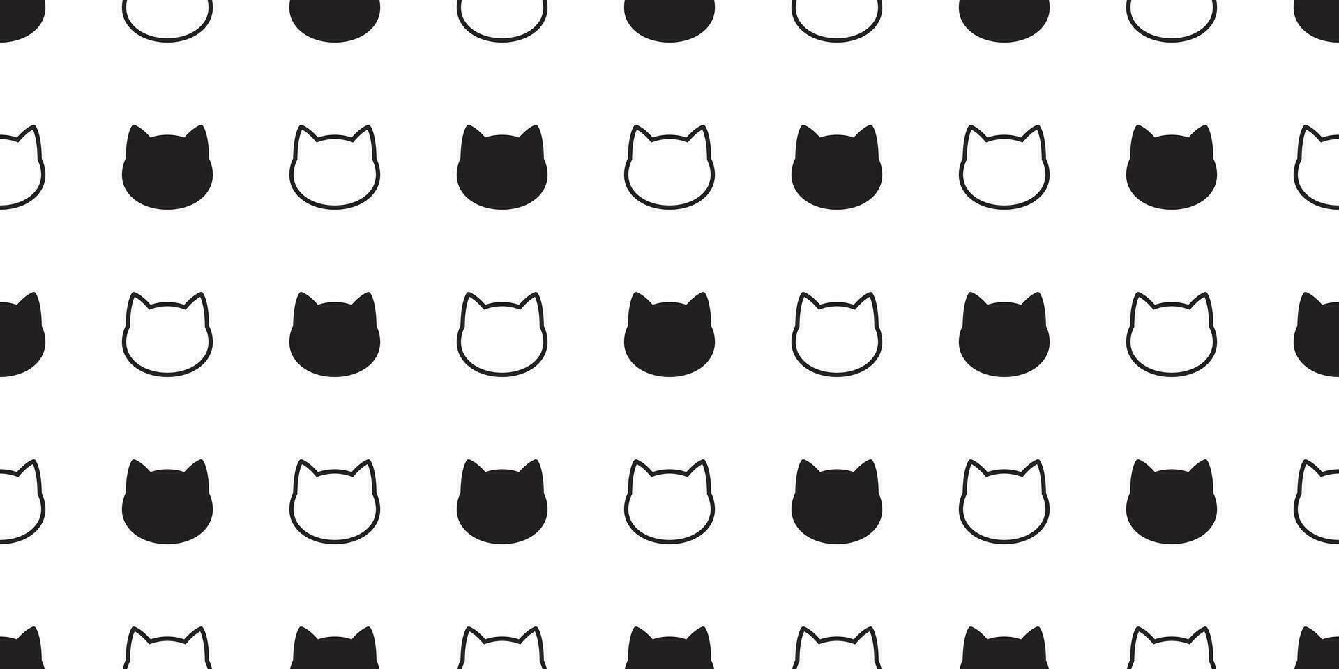 gatto senza soluzione di continuità modello vettore testa gattino calicò sciarpa isolato ripetere sfondo cartone animato piastrella sfondo illustrazione nero bianca