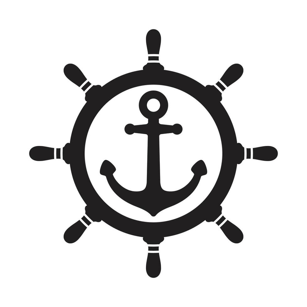 ancora timone vettore icona logo pirata barca nautico marittimo oceano mare illustrazione