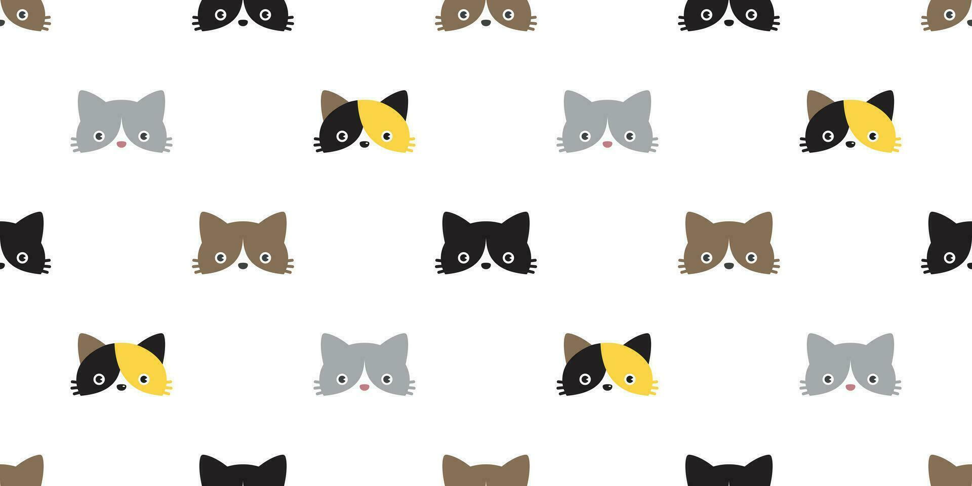 gatto senza soluzione di continuità modello vettore calicò testa nero gattino animale domestico sciarpa isolato ripetere sfondo cartone animato piastrella sfondo illustrazione