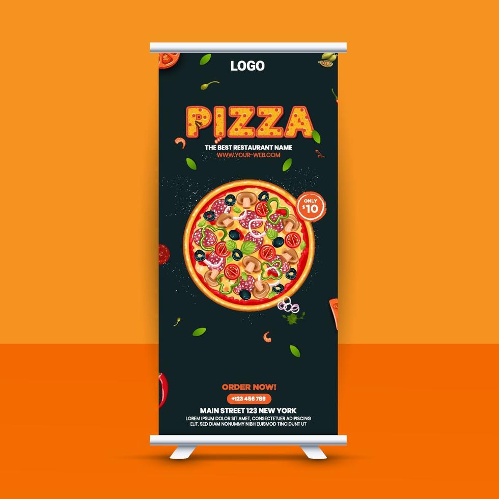 idea di design banner roll up fast food gratuito per ristorante vettore