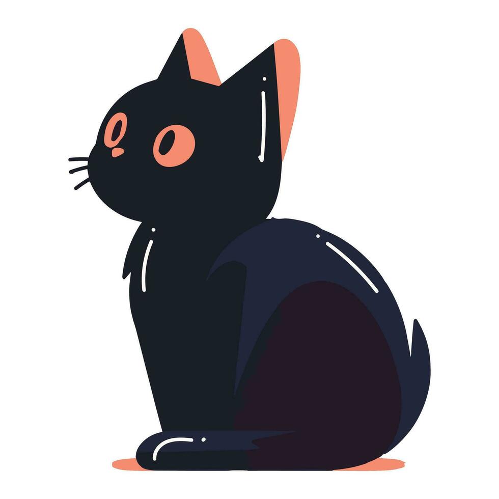 mano disegnato carino nero gatto nel piatto stile vettore