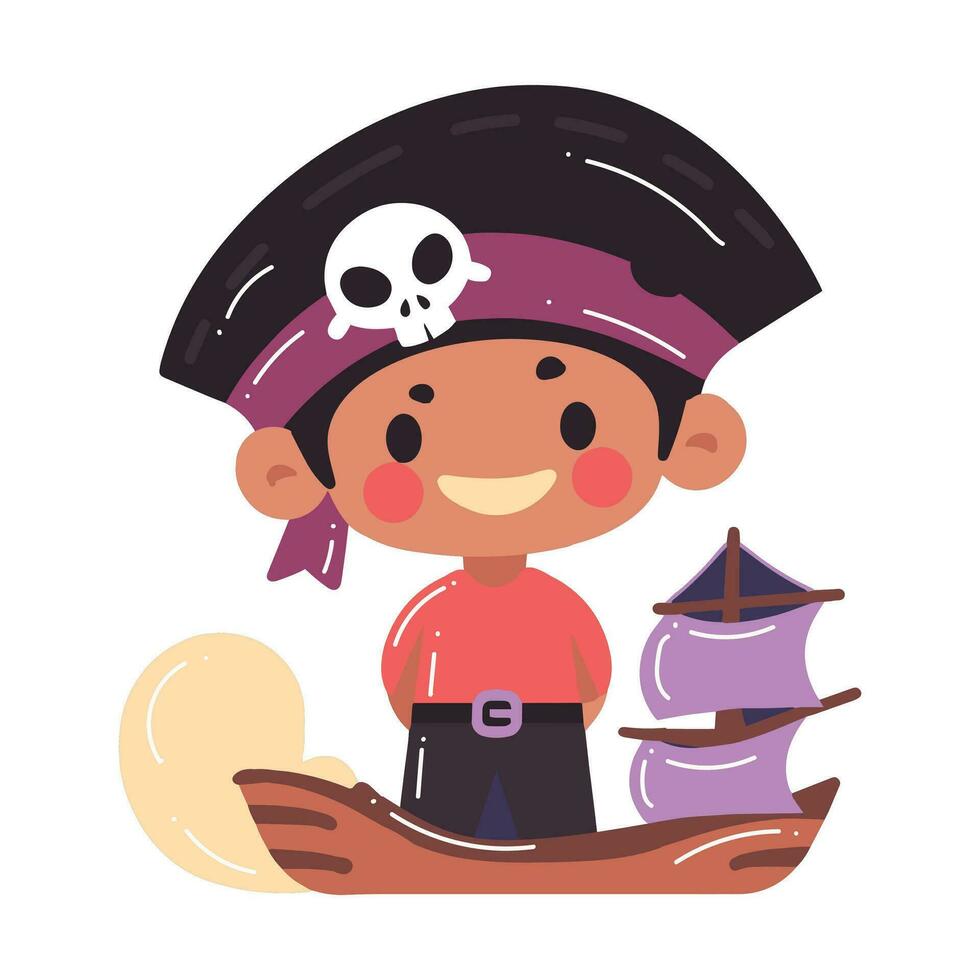 mano disegnato carino ragazzo pirata nel piatto stile vettore