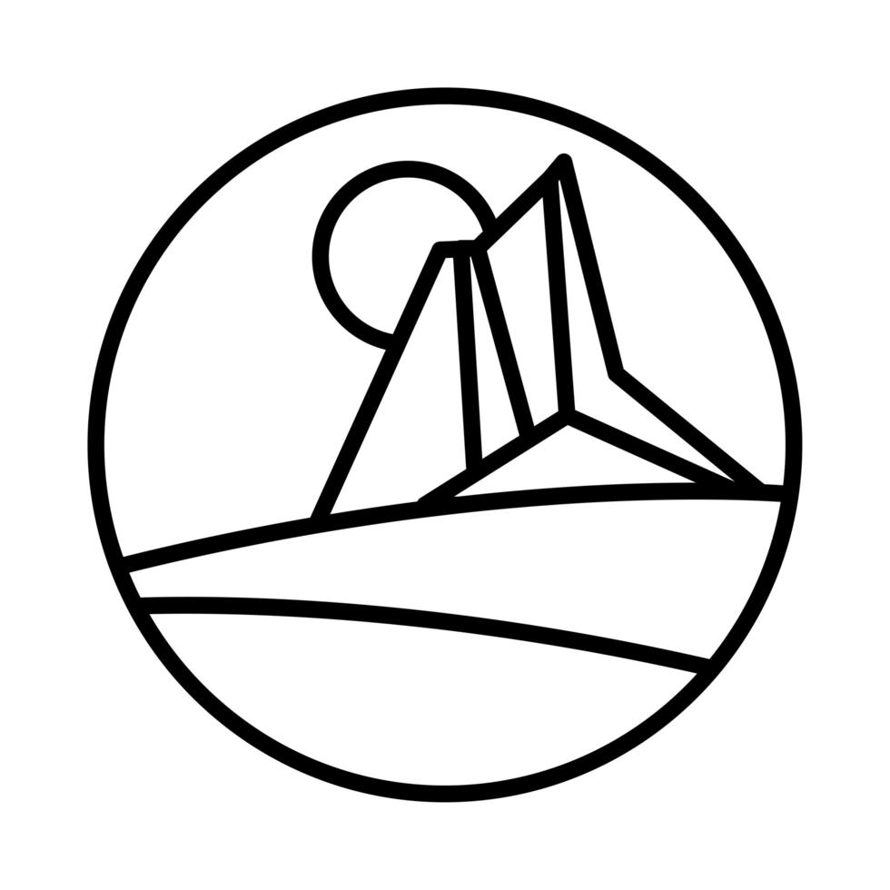 paesaggio desertico con icona di stile della linea di scena delle montagne vettore